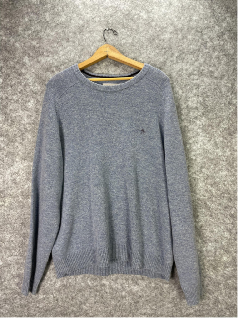 Original Penguin Sweater Mens 2XL Blue 100% Lambs Wool Crewneck Knit Pullover